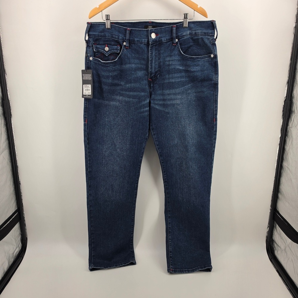 True Religion Ricky Relaxed Straight Jeans Dark Shivering Wash 36x32 NWT 701180